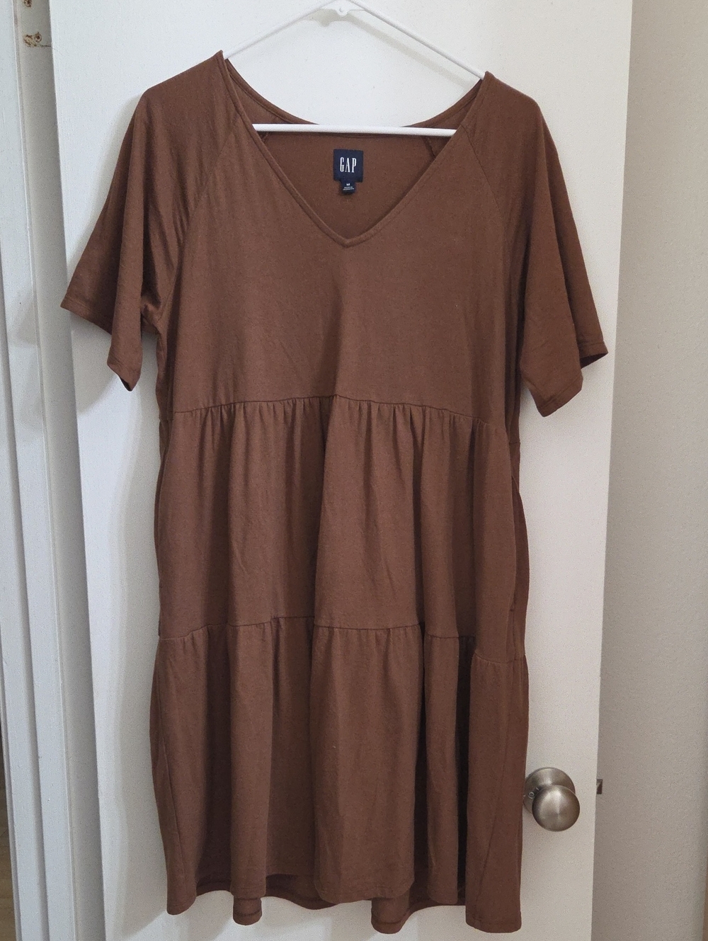 GAP Brown V-Neck Tiered Midi Dress